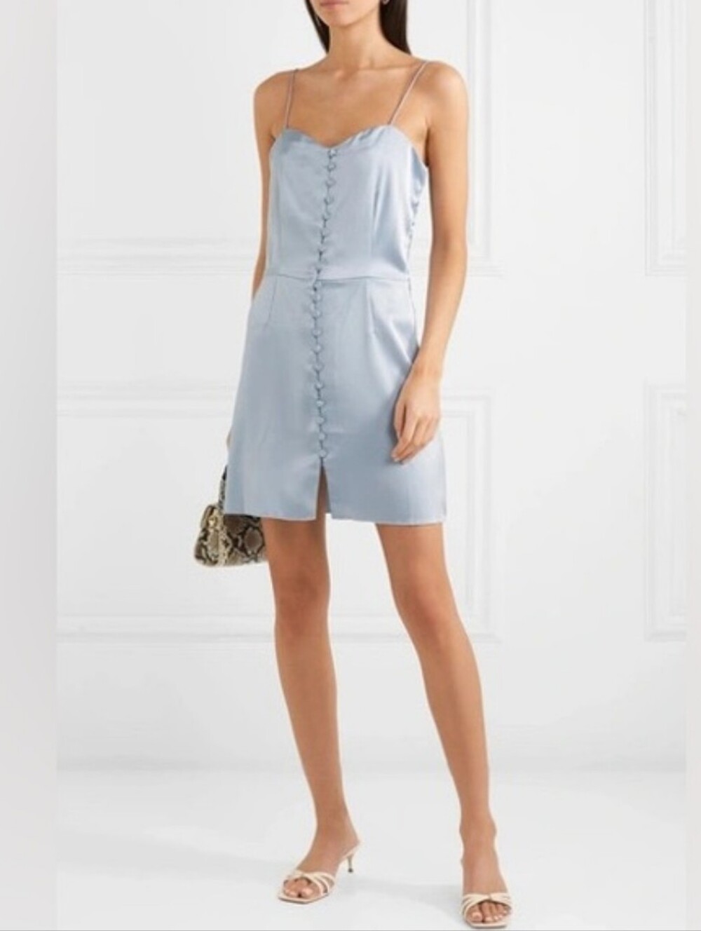 NANUSHKA | Women's Mable Satin Mini Slip Dress Medium Icy Pale Blue